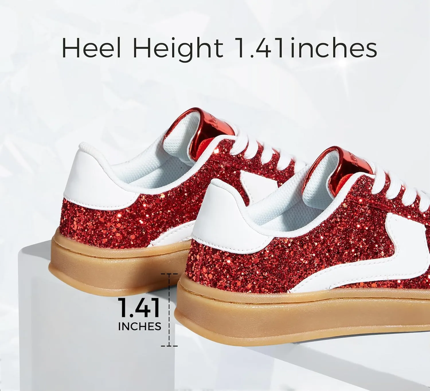 LUCKY STEP Women's Glitter Sneakers Fashion Retro Casual Sparkly Bling Shiny Dressy Bedazzled Bridal Wedding Anti Slip Walking Shoes