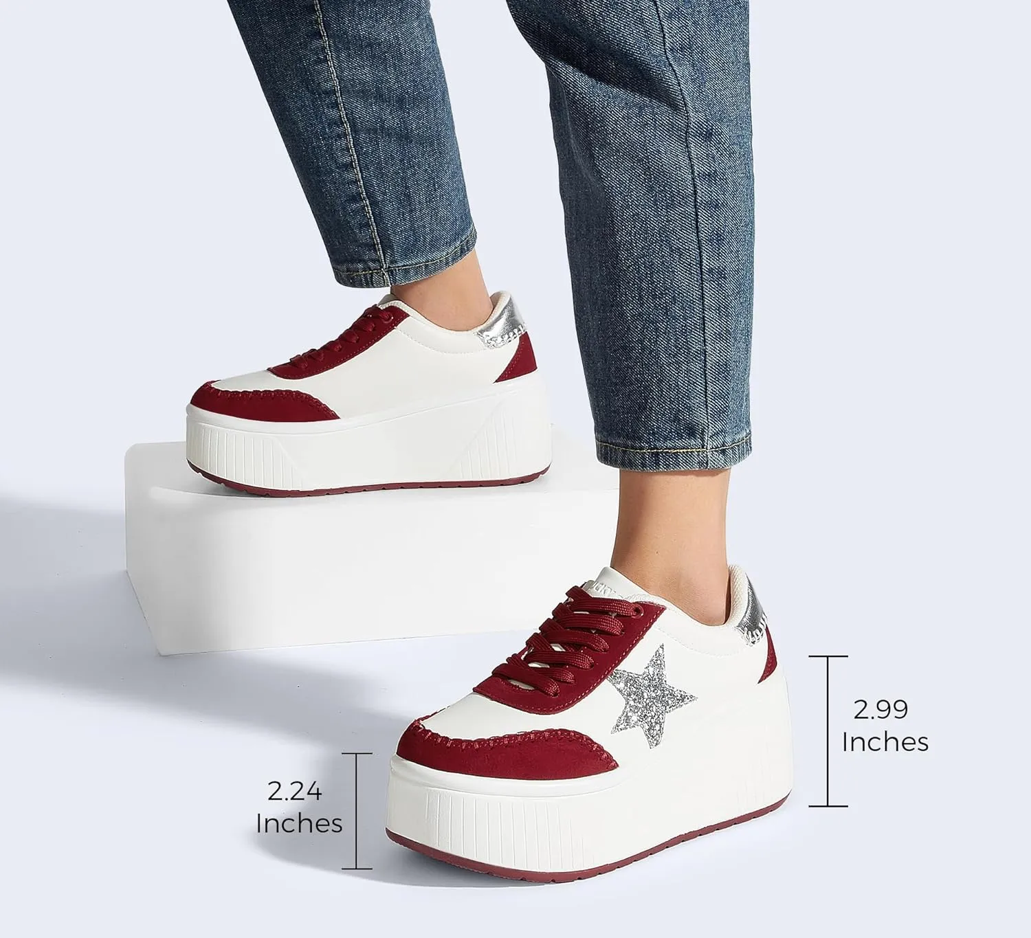 LUCKY STEP Women's Platform Chunky Sneakers Fashion Star Glitter Sparkly Wedge Walking Shoes High Heel Casual Shiny Thick Sole Footwear