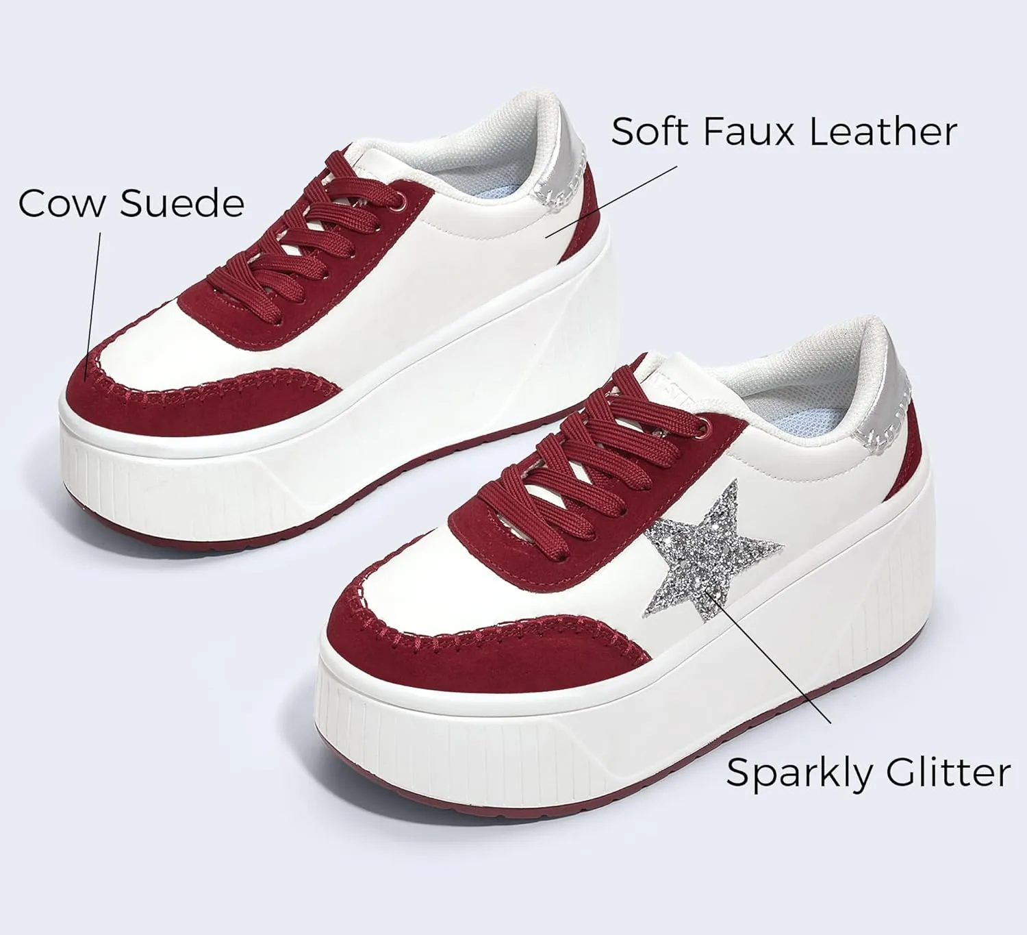 LUCKY STEP Women's Platform Chunky Sneakers Fashion Star Glitter Sparkly Wedge Walking Shoes High Heel Casual Shiny Thick Sole Footwear