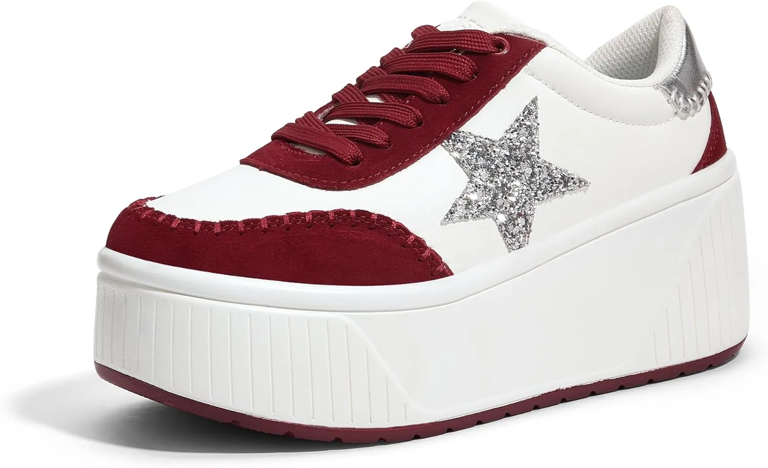 LUCKY STEP Women's Platform Chunky Sneakers Fashion Star Glitter Sparkly Wedge Walking Shoes High Heel Casual Shiny Thick Sole Footwear