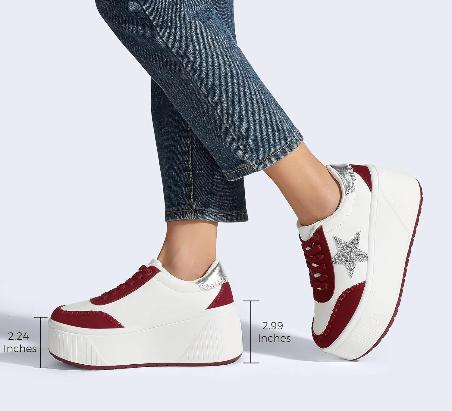 LUCKY STEP Women's Platform Chunky Sneakers Fashion Star Glitter Sparkly Wedge Walking Shoes High Heel Casual Shiny Thick Sole Footwear
