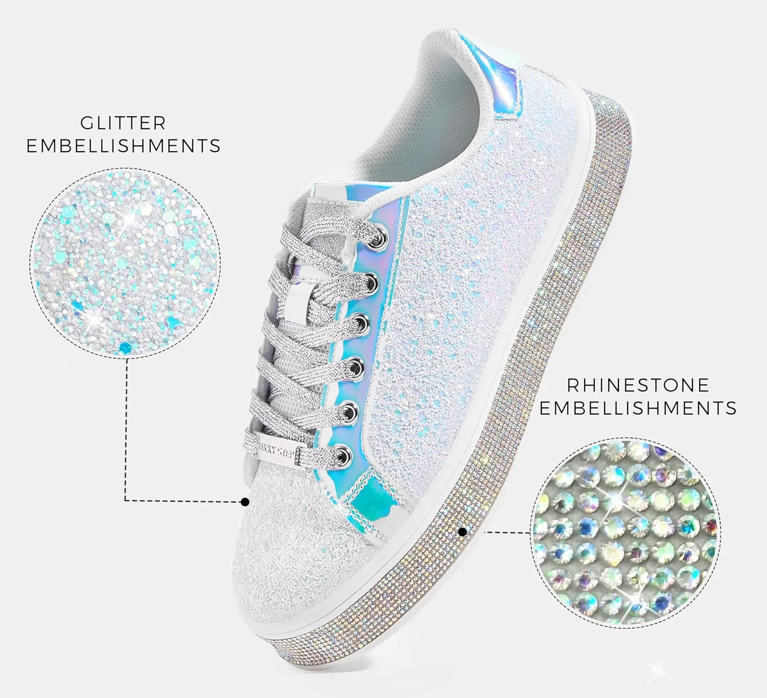 LUCKY STEP Women's Platform Glitter Sneakers | Sparkly Bling Shiny Dressy Bedazzled Wedding Bridal Fashion Walking Shoes