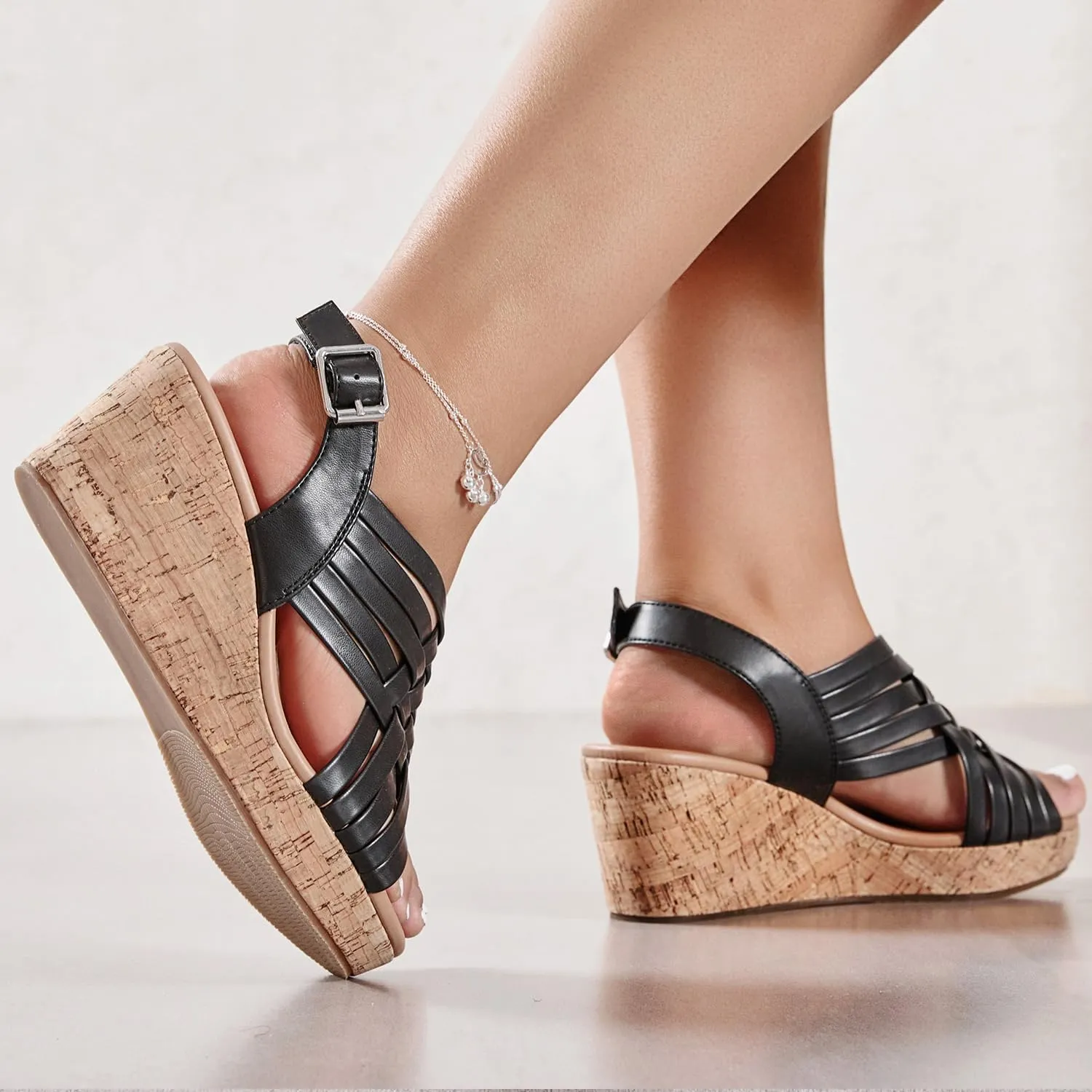 Luoika Women's Wide Width Wedge Sandals, Platform Wedge Pump Heel Ankle Strap Open Toe Women's Sandals Concise Casual Summer Shoes.