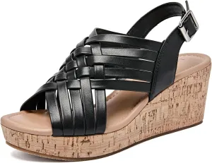 Luoika Women's Wide Width Wedge Sandals, Platform Wedge Pump Heel Ankle Strap Open Toe Women's Sandals Concise Casual Summer Shoes.