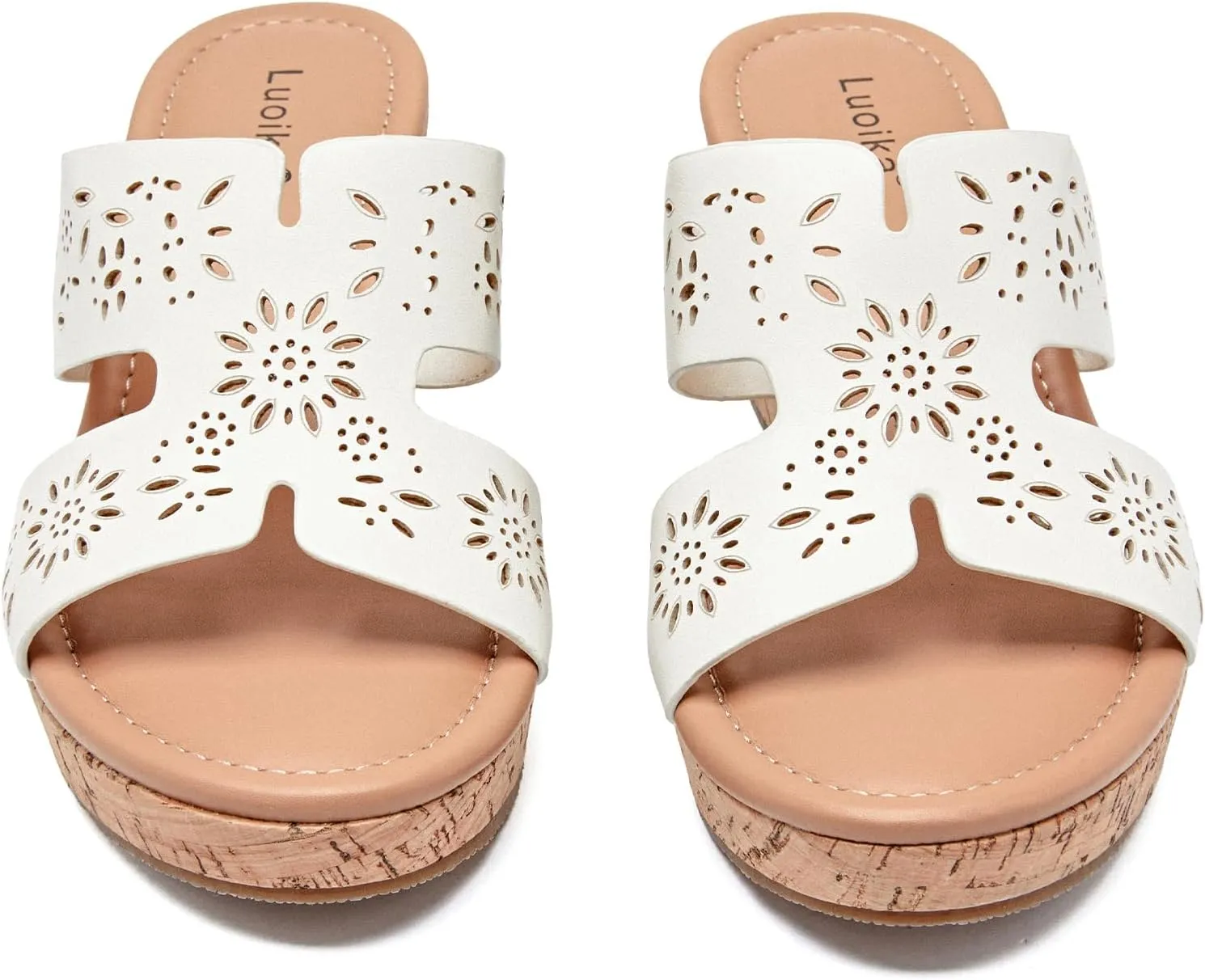 Luoika Women's Wide Width Wedge Slides Sandals, Slip on Plateform Wedge Pump Heel Casual Summer Sandals for Women.