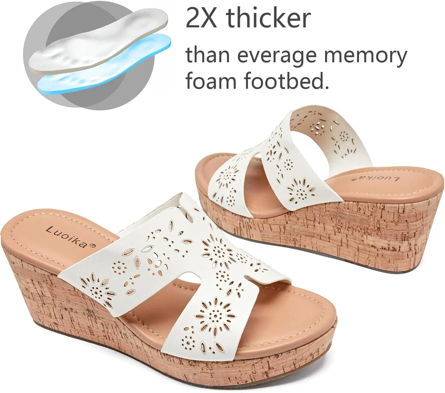 Luoika Women's Wide Width Wedge Slides Sandals, Slip on Plateform Wedge Pump Heel Casual Summer Sandals for Women.