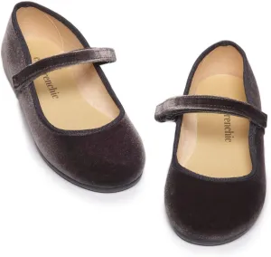 Mary Jane Shoes for Girls – Classic & Comfortable Dress Shoes for Toddlers & Kids – Perfect Flats for School, Play, and Special Occasions (Velvet, Grey, 1 Little Kid)