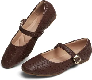 Mary Jane Shoes Women Flats Ballet Flats with Strap Square Toe Buckle MaryJanes for Women Dressy Comfortable