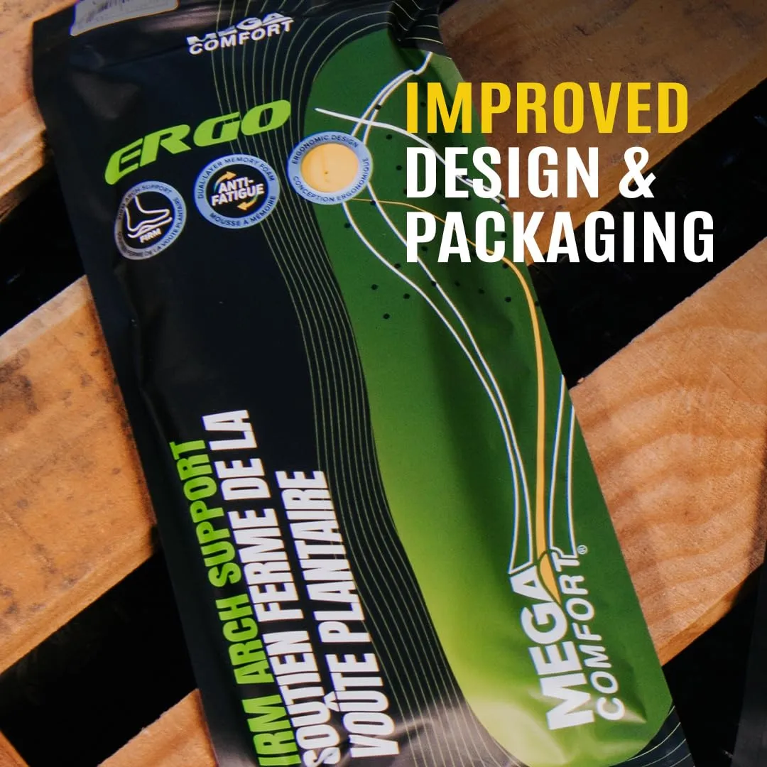 MEGAComfort Arch Support Firm Insoles for Women and Men - Anti-Fatigue Memory Foam for Work Shoes, Boots and Steel Toe