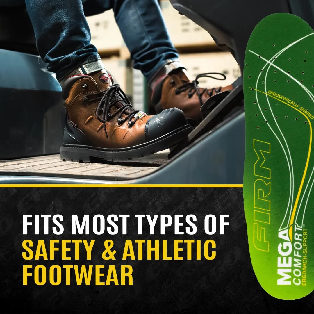 MEGAComfort Arch Support Firm Insoles for Women and Men - Anti-Fatigue Memory Foam for Work Shoes, Boots and Steel Toe