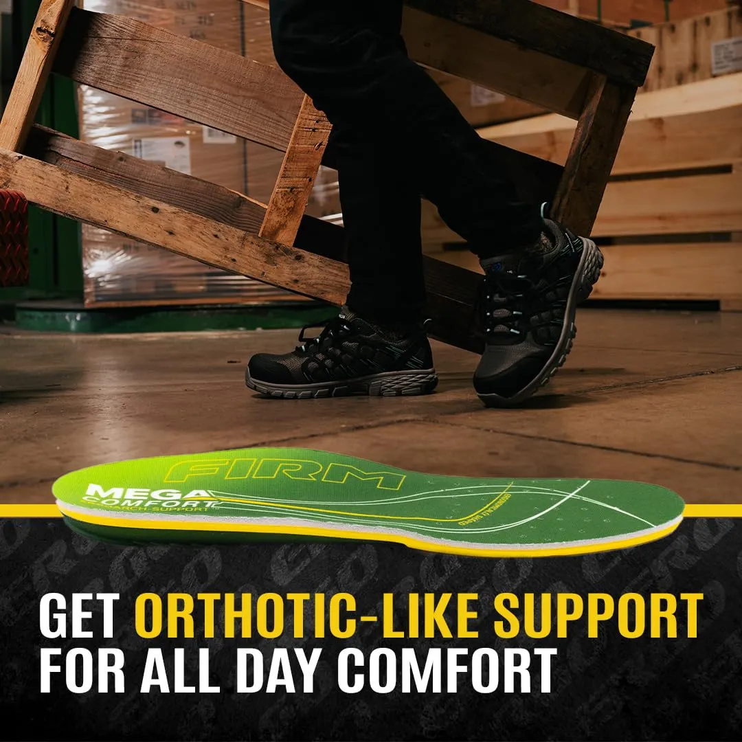 MEGAComfort Arch Support Firm Insoles for Women and Men - Anti-Fatigue Memory Foam for Work Shoes, Boots and Steel Toe