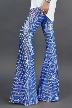 Melliflo Sequin Wide Leg Pants Glitter High Waisted Flare Leg Pants Party Club Dance Pants Night Out Bell Bottom Trousers