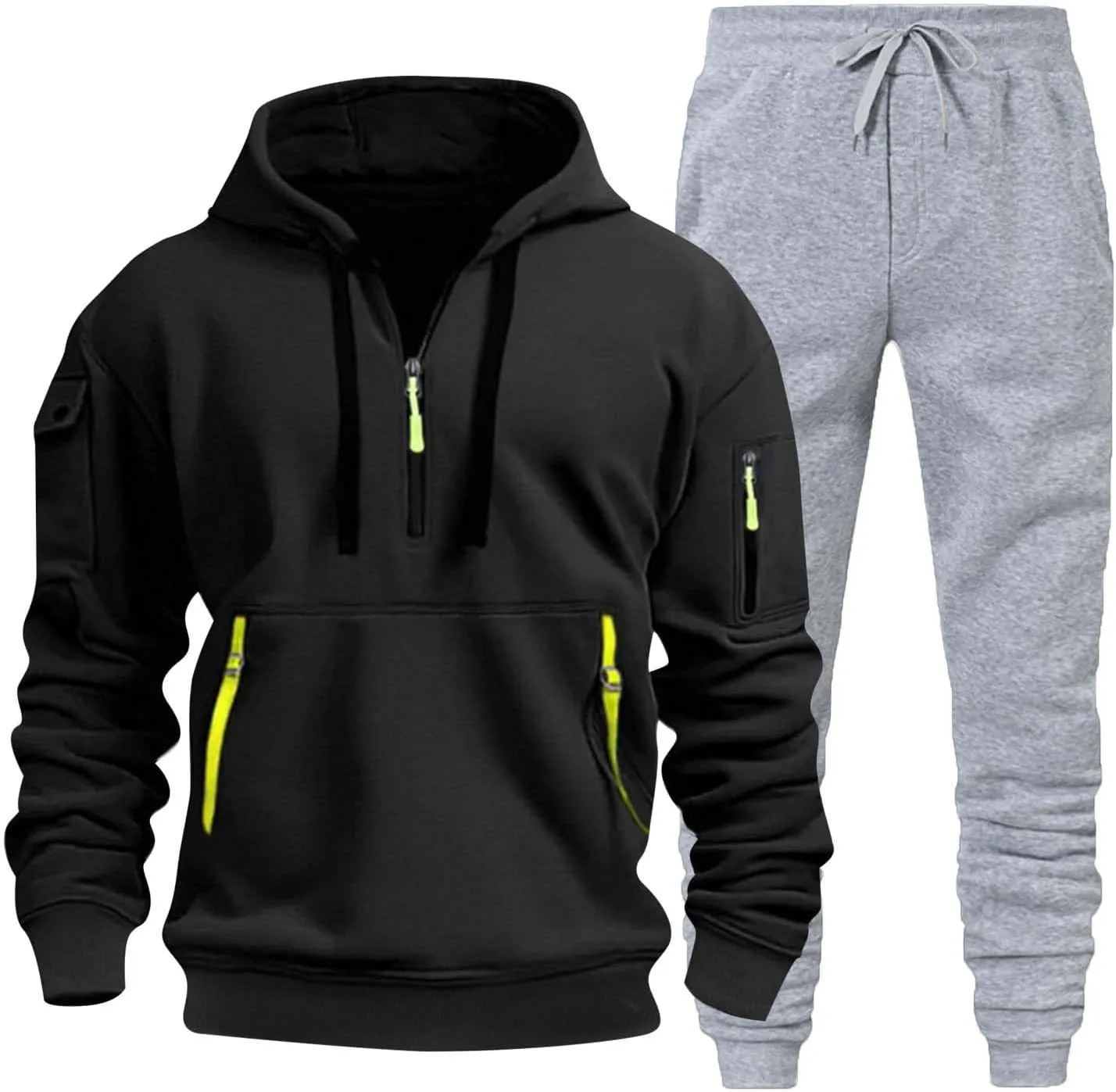 Mens 2 Piece Outfits Sweatsuit Oversized Sweatshirt Lounge Sets Baggy Sweatpants Fall Orange Tracksuit with Pockets