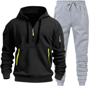 Mens 2 Piece Outfits Sweatsuit Oversized Sweatshirt Lounge Sets Baggy Sweatpants Fall Orange Tracksuit with Pockets