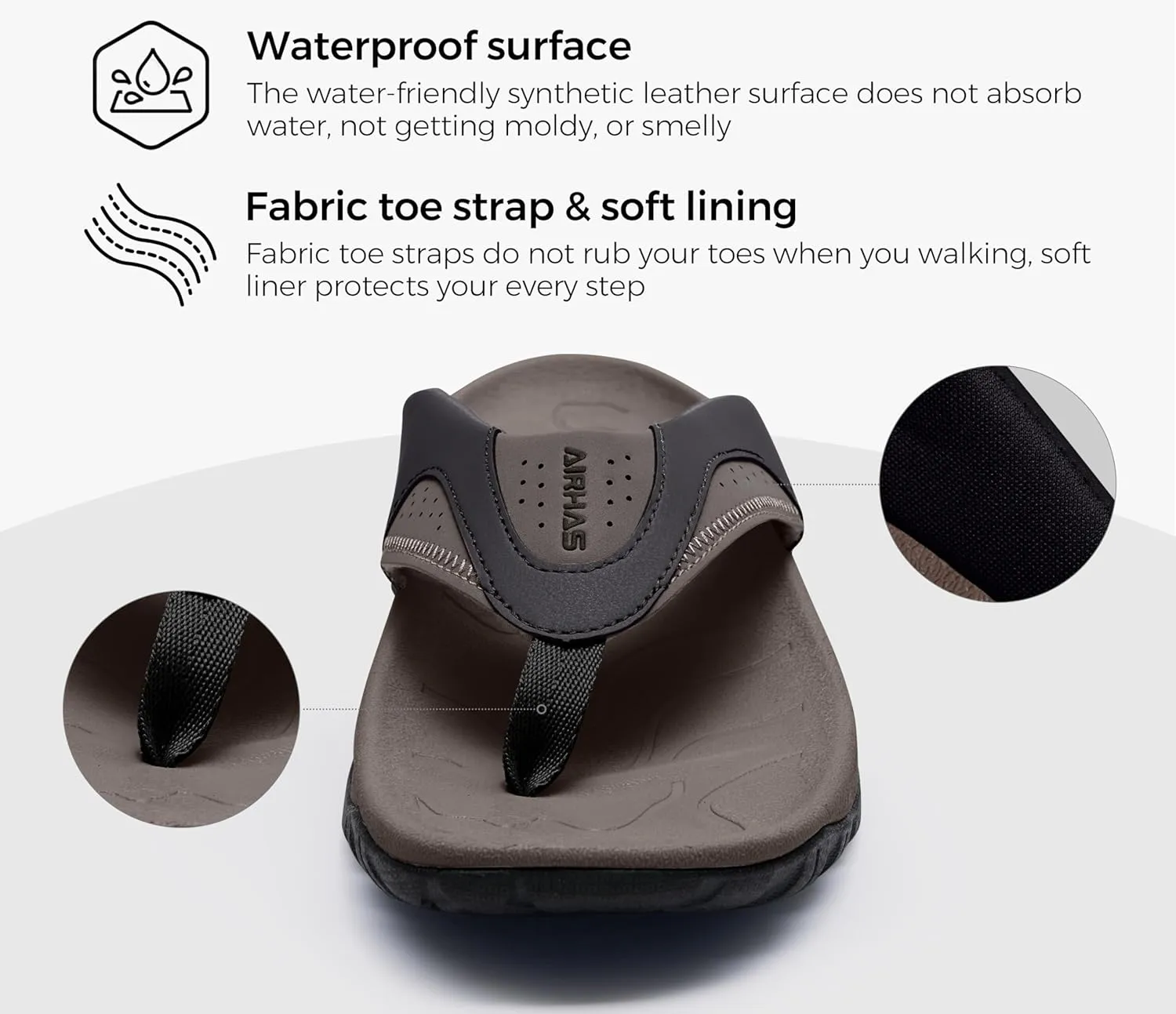 Mens Arch Support Walking Flip Flops Durable Comfort Outdoor Thong Sandals for Men Non Slip Summer Beach Sandals