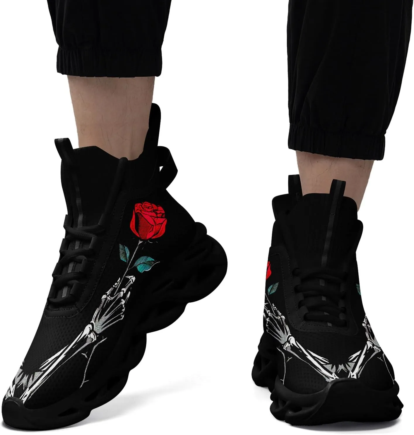 Men's Athletic High Top Walking Shoes Non Slip Skull Lightweight Fashion Sneakers for Women Hip Hop Cushion Running Shoes