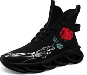 Men's Athletic High Top Walking Shoes Non Slip Skull Lightweight Fashion Sneakers for Women Hip Hop Cushion Running Shoes