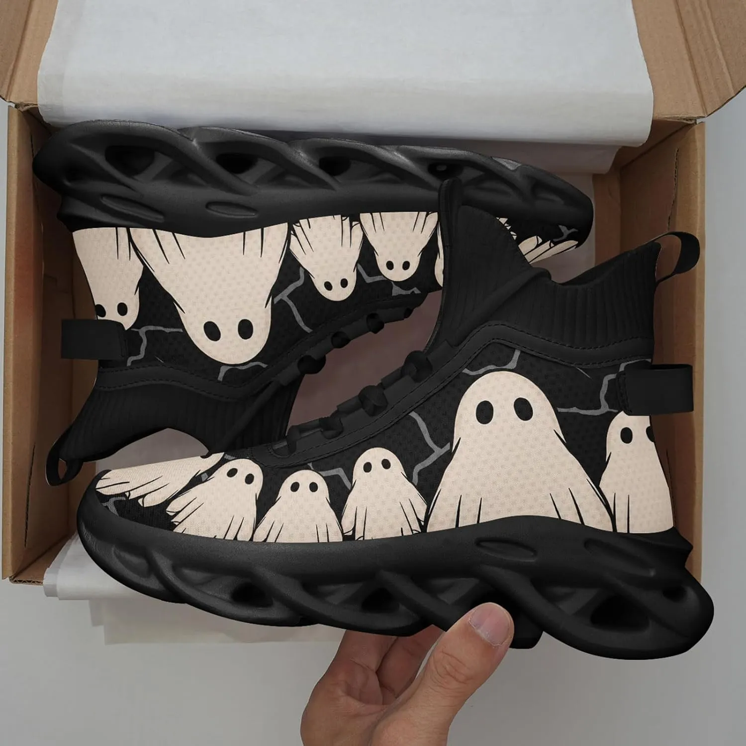 Men's Athletic High Top Walking Shoes Non Slip Skull Lightweight Fashion Sneakers for Women Hip Hop Cushion Running Shoes