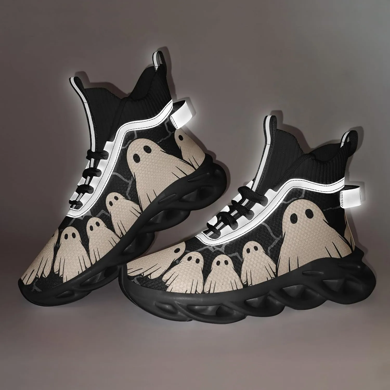 Men's Athletic High Top Walking Shoes Non Slip Skull Lightweight Fashion Sneakers for Women Hip Hop Cushion Running Shoes
