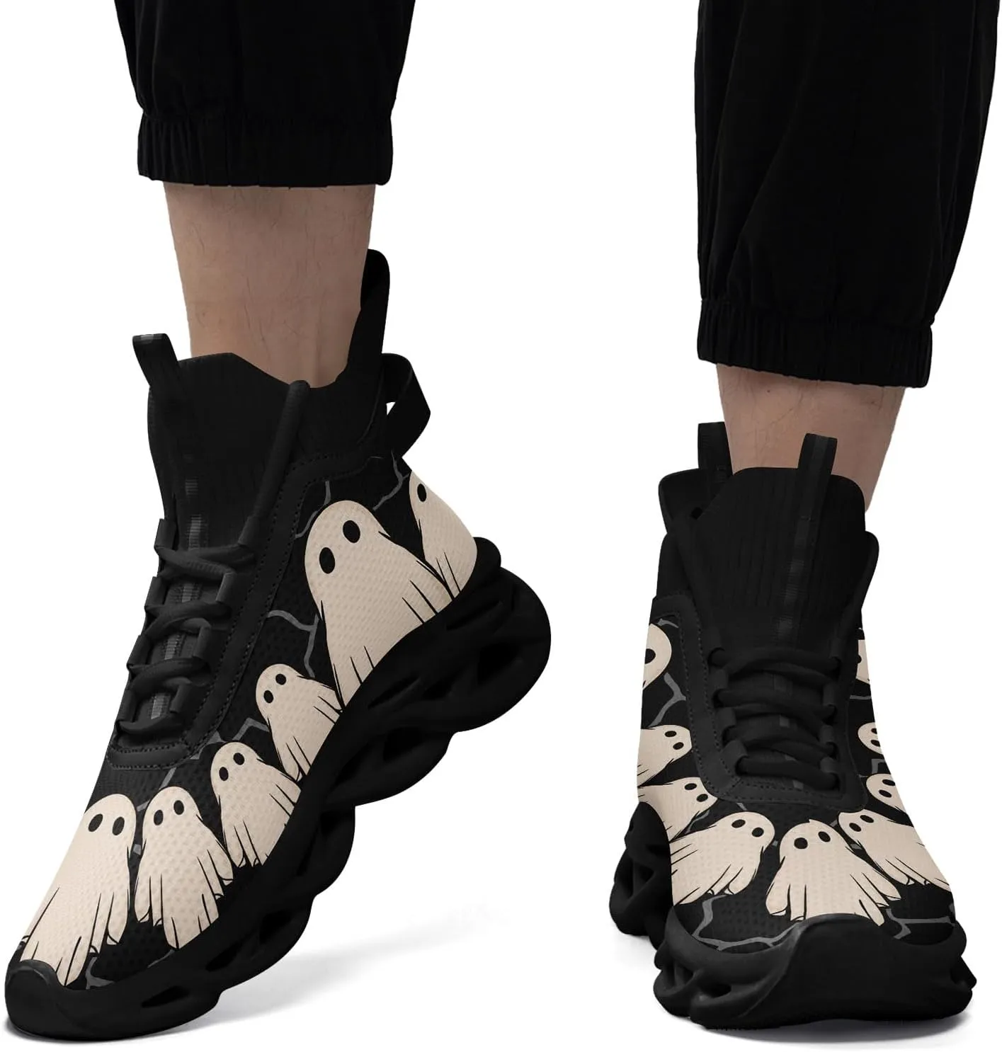 Men's Athletic High Top Walking Shoes Non Slip Skull Lightweight Fashion Sneakers for Women Hip Hop Cushion Running Shoes