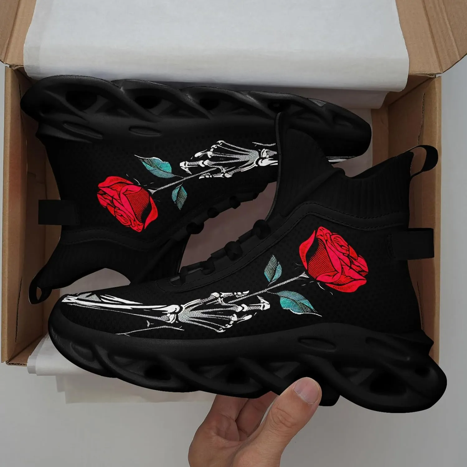 Men's Athletic High Top Walking Shoes Non Slip Skull Lightweight Fashion Sneakers for Women Hip Hop Cushion Running Shoes