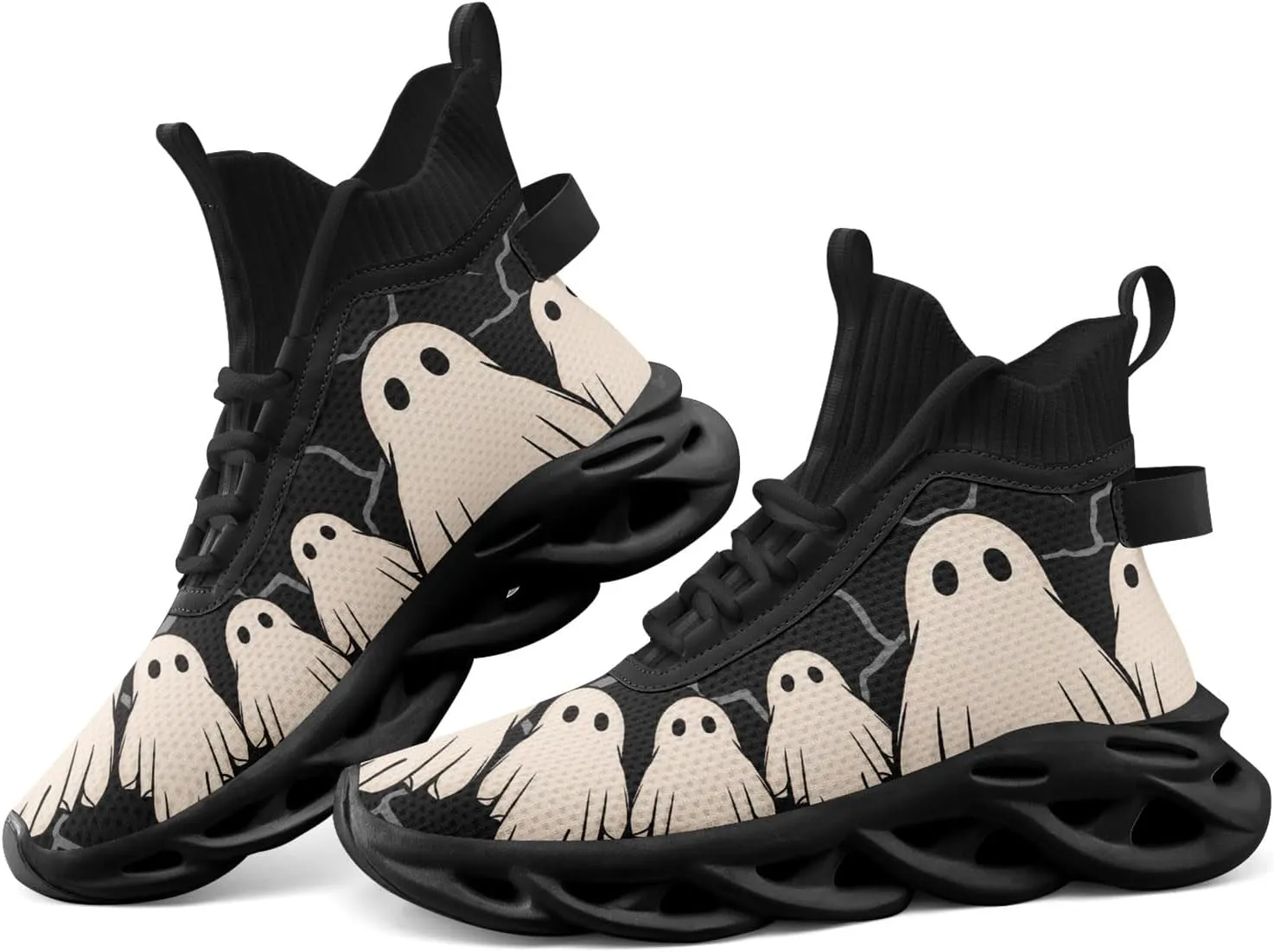 Men's Athletic High Top Walking Shoes Non Slip Skull Lightweight Fashion Sneakers for Women Hip Hop Cushion Running Shoes