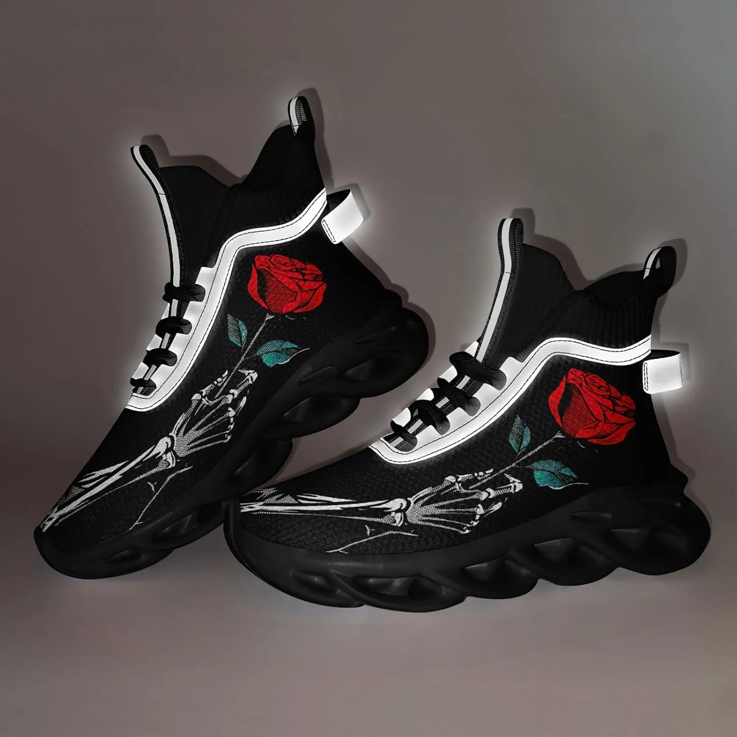 Men's Athletic High Top Walking Shoes Non Slip Skull Lightweight Fashion Sneakers for Women Hip Hop Cushion Running Shoes