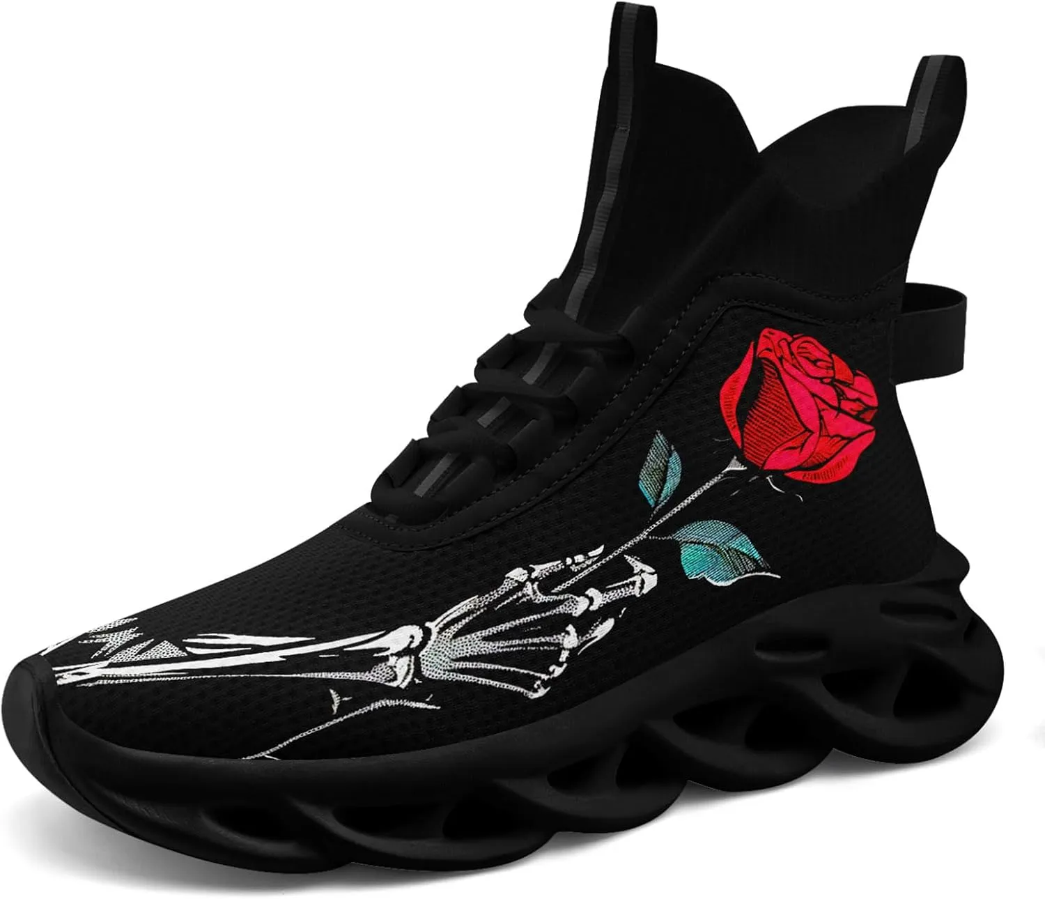 Men's Athletic High Top Walking Shoes Non Slip Skull Lightweight Fashion Sneakers for Women Hip Hop Cushion Running Shoes