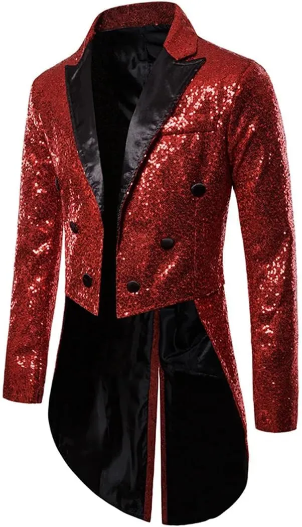 Men’S Blazer Single Breasted Long Sleeve Regular Length Dress Up Shiny Sequins Party Dance Wedding Suit