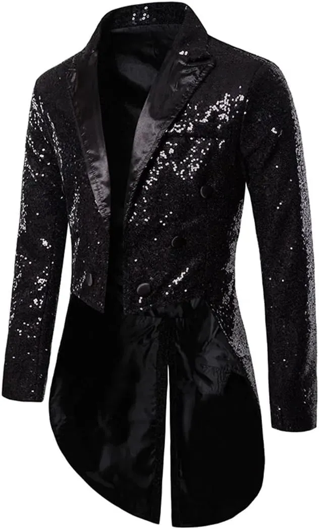 Men’S Blazer Single Breasted Long Sleeve Regular Length Dress Up Shiny Sequins Party Dance Wedding Suit