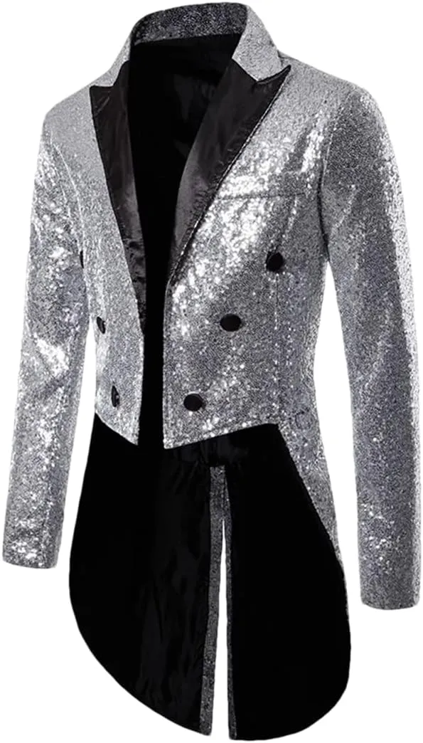Men’S Blazer Single Breasted Long Sleeve Regular Length Dress Up Shiny Sequins Party Dance Wedding Suit