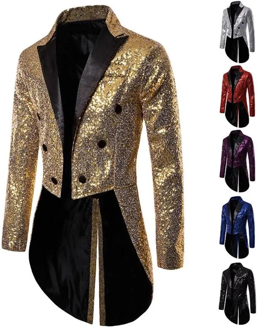 Men’S Blazer Single Breasted Long Sleeve Regular Length Dress Up Shiny Sequins Party Dance Wedding Suit