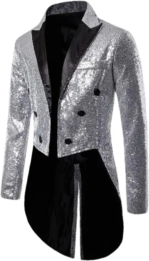 Men’S Blazer Single Breasted Long Sleeve Regular Length Dress Up Shiny Sequins Party Dance Wedding Suit
