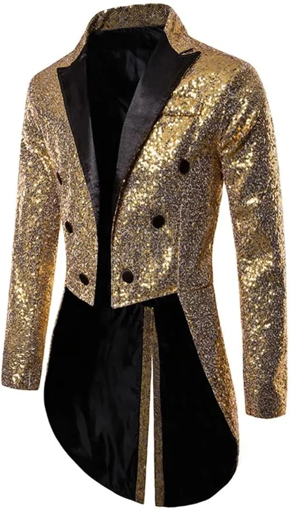 Men’S Blazer Single Breasted Long Sleeve Regular Length Dress Up Shiny Sequins Party Dance Wedding Suit