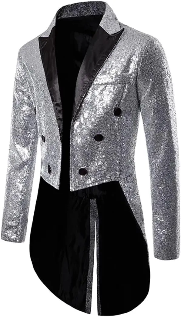 Men’S Blazer Single Breasted Long Sleeve Regular Length Dress Up Shiny Sequins Party Dance Wedding Suit