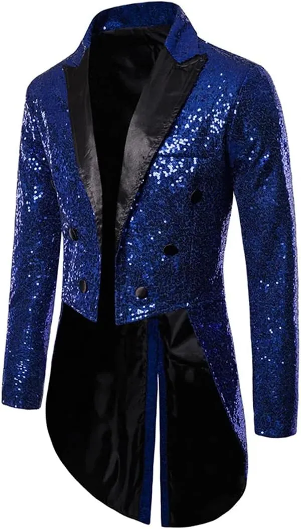 Men’S Blazer Single Breasted Long Sleeve Regular Length Dress Up Shiny Sequins Party Dance Wedding Suit
