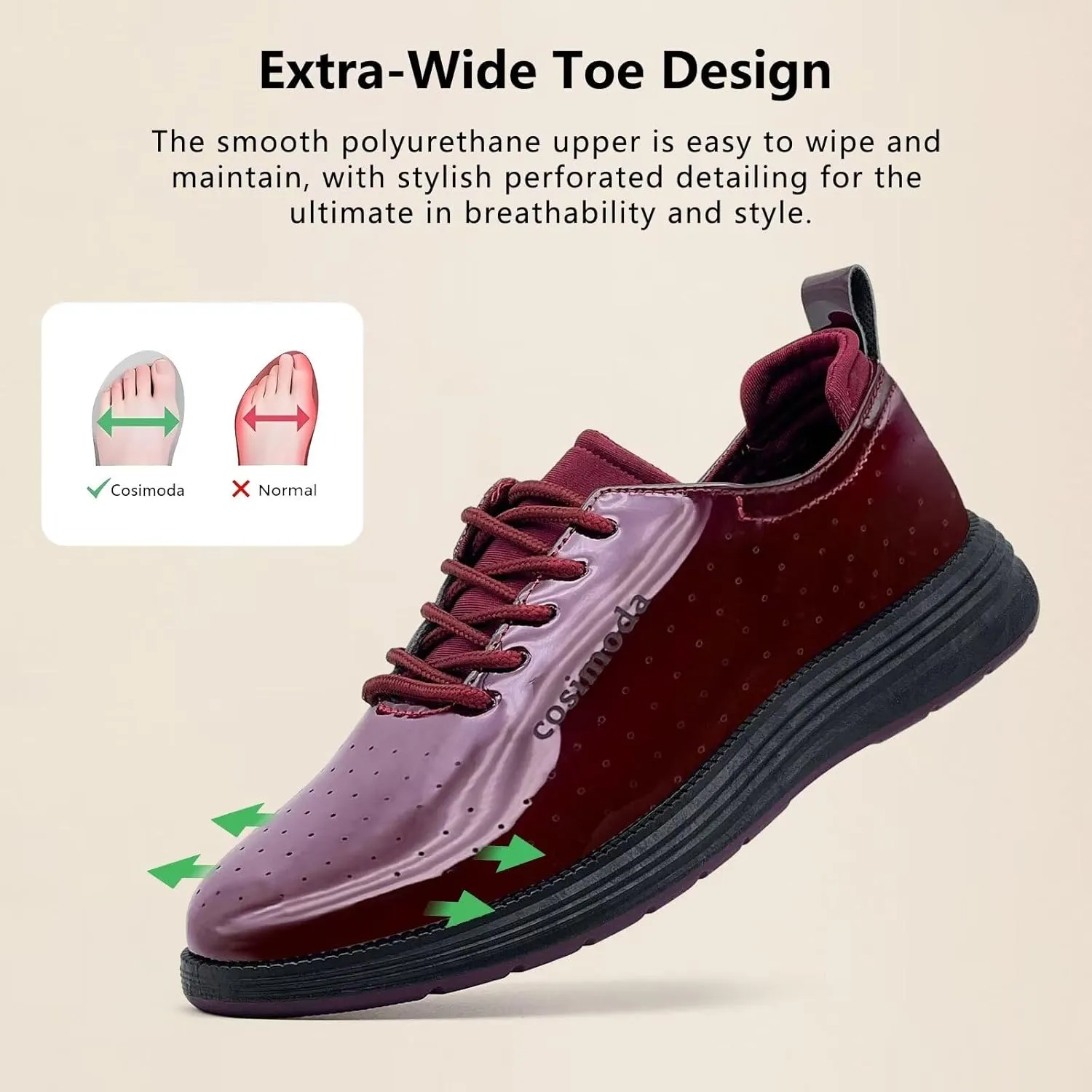 Men's Dress Shoes Patent Leather Tuxedo Shiny Glossy Wide Width Sneakers Casual Business Tennis Black Burgundy