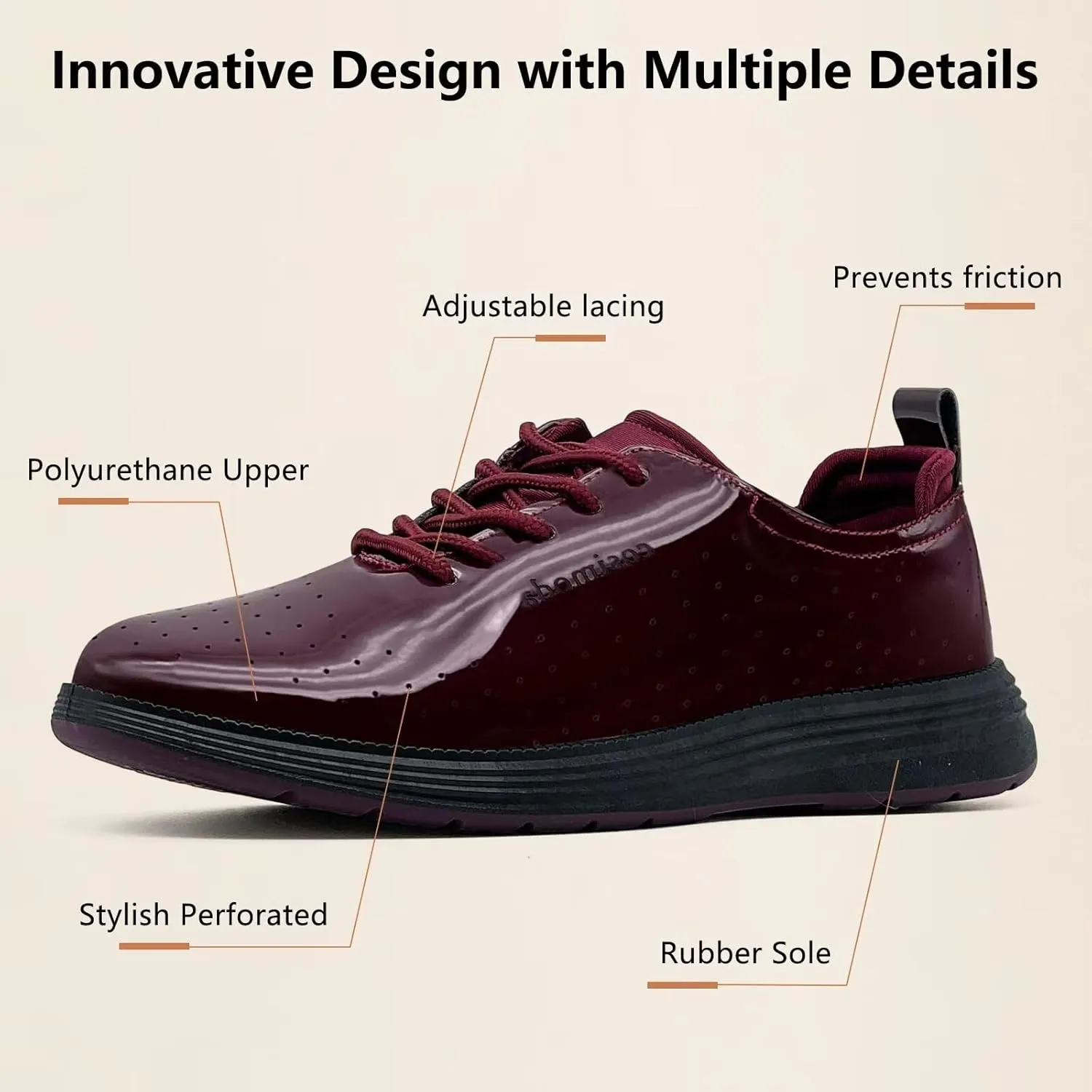Men's Dress Shoes Patent Leather Tuxedo Shiny Glossy Wide Width Sneakers Casual Business Tennis Black Burgundy