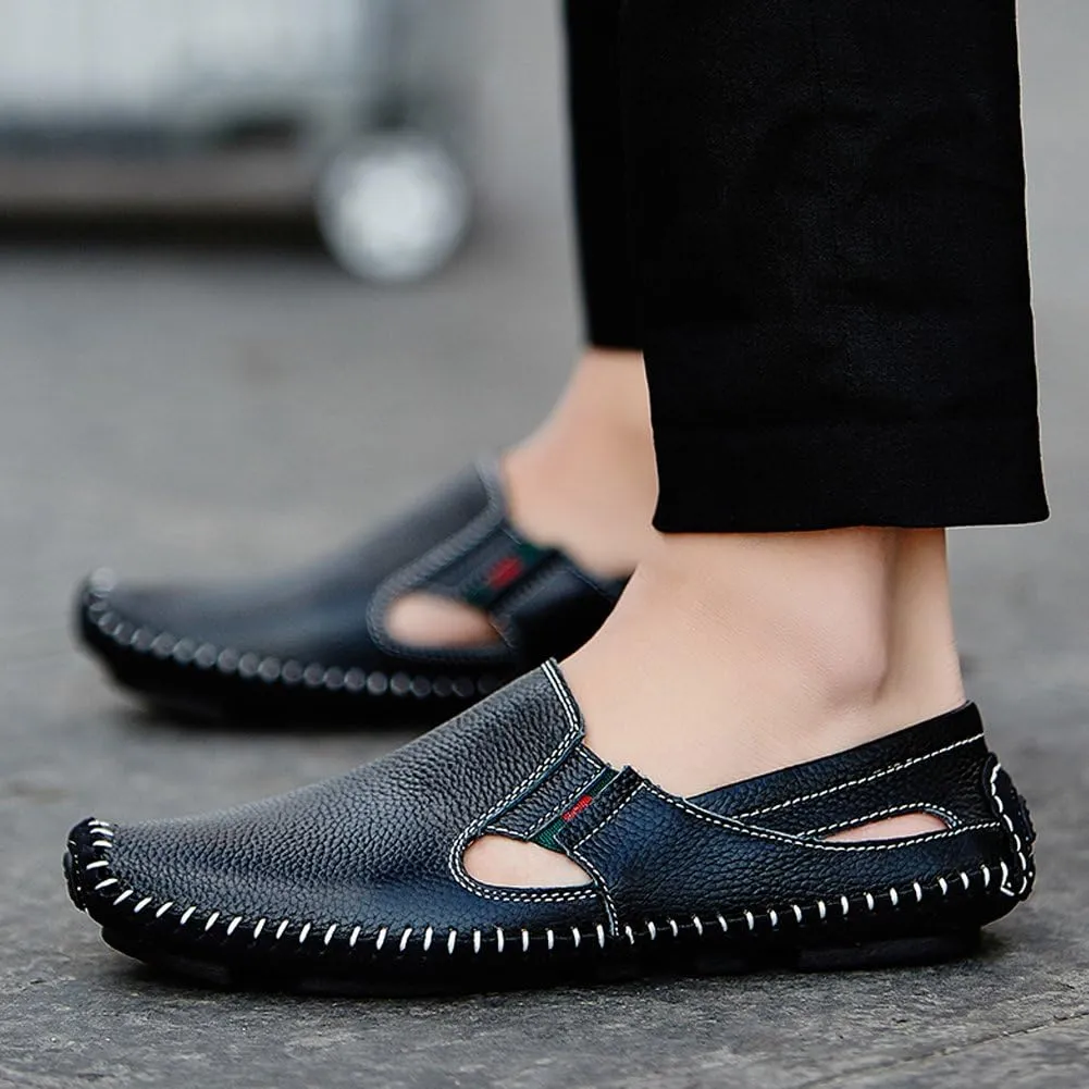 Men's Driving Shoes Leather Fashion Slipper Casual Slip on Loafers Shoes in Summer