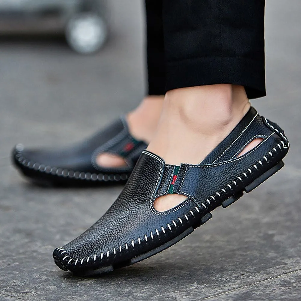 Men's Driving Shoes Leather Fashion Slipper Casual Slip on Loafers Shoes in Summer
