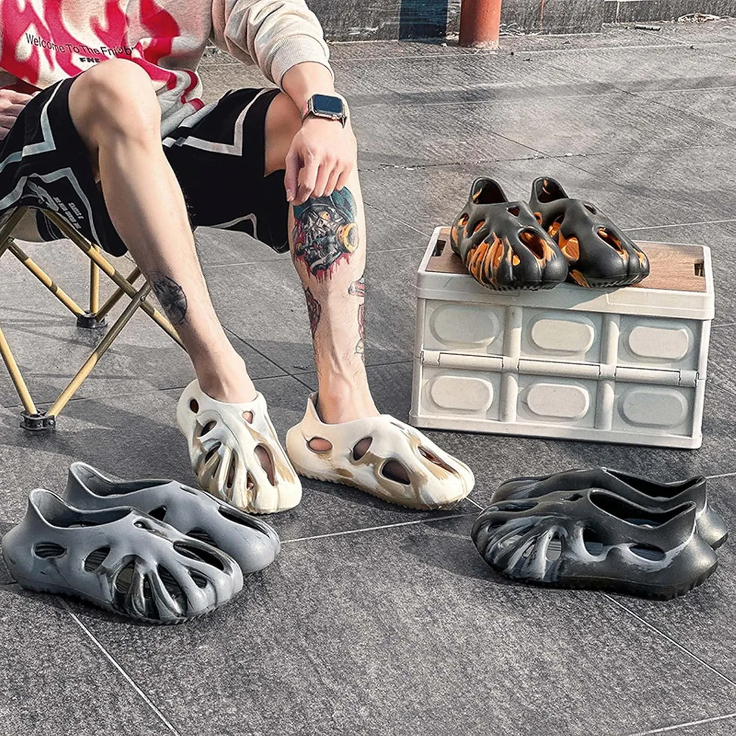 Mens Fashion Garden Clogs,Volcanic Lava Design,EVA Material,Lightweight,Durable,Non-slip,Beach Shoes,Gardening Shoes,Indoor and Outdoor Sandals.