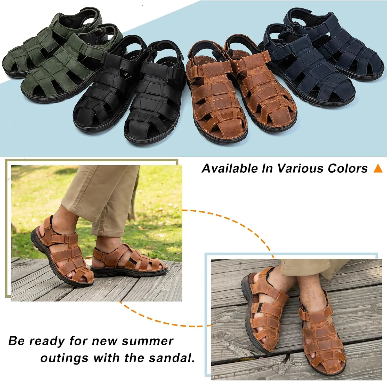 Mens Fisherman Leather Closed Toe Sandals Walking Dress Casual Sandalias Whith Memory Foam Summer Outdoor Athletic Adjustable Comfortable