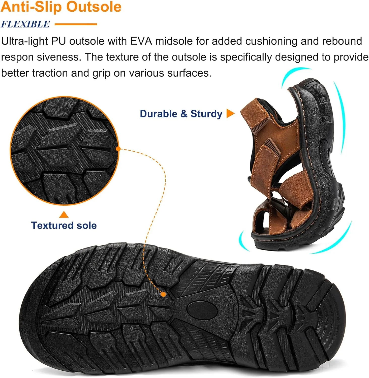 Mens Fisherman Leather Closed Toe Sandals Walking Dress Casual Sandalias Whith Memory Foam Summer Outdoor Athletic Adjustable Comfortable