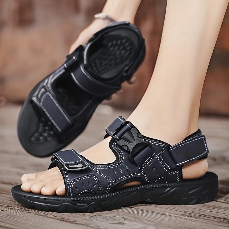 Men's Open Sandals with Buckle Strap, Durable Non Slip Outdoor Hiking Trekking Sandals, Comfy Beach Shoes, Spring and Summer