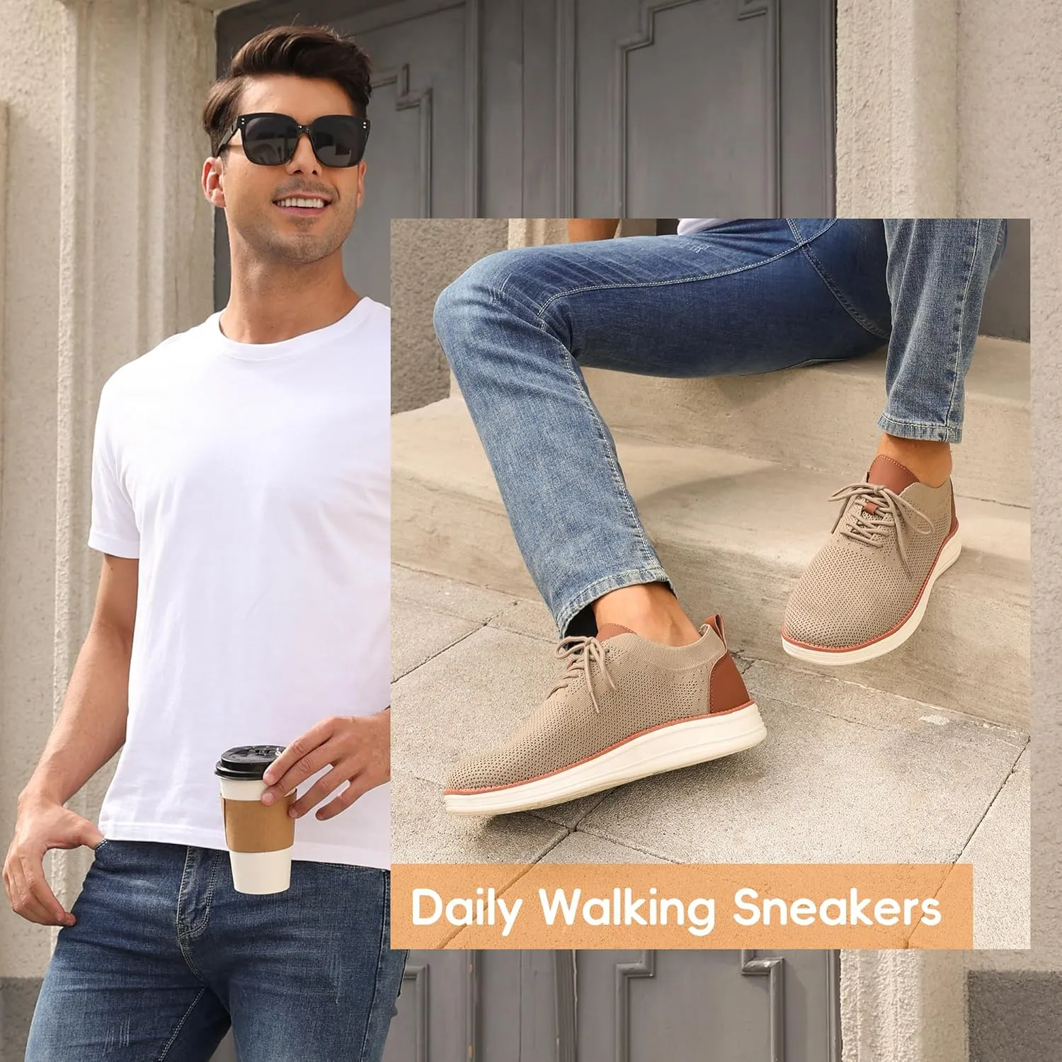 Mens Oxford Shoes, Comfortable Breathable Mesh Upper Fashion Dress Tennis Walking Sneakers Casual Lightweight Shoes for Men