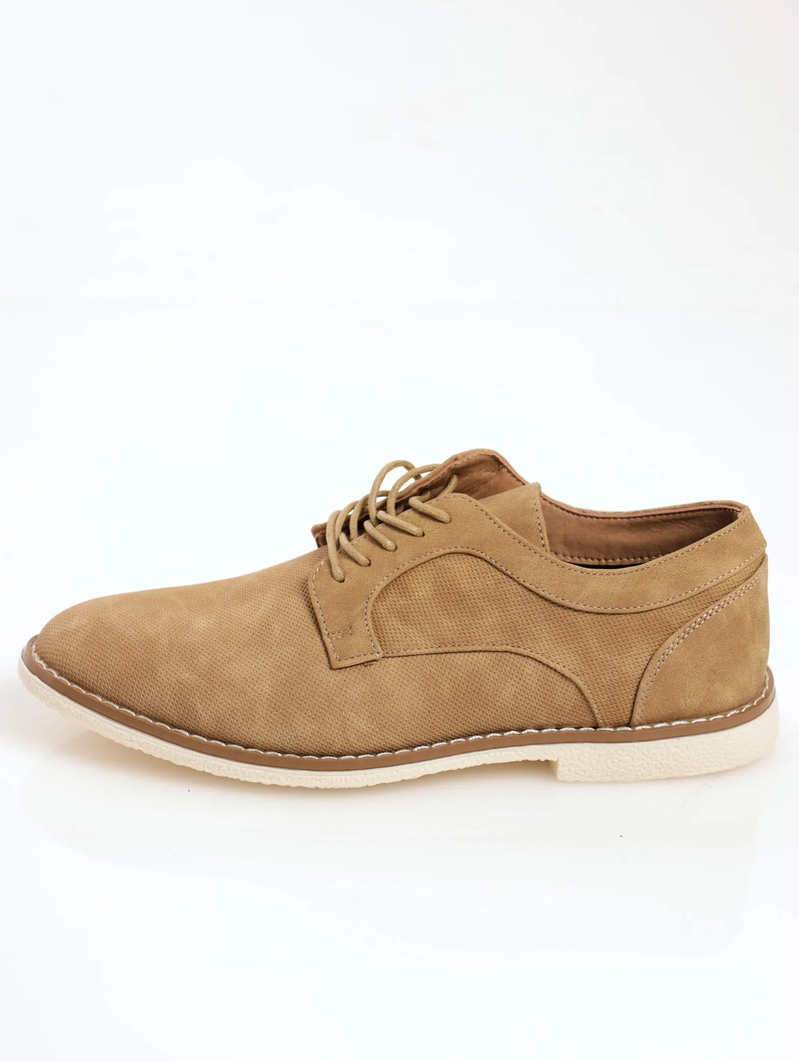 Men's Pin Punched Smart Casual Derby Shoe - Taupe