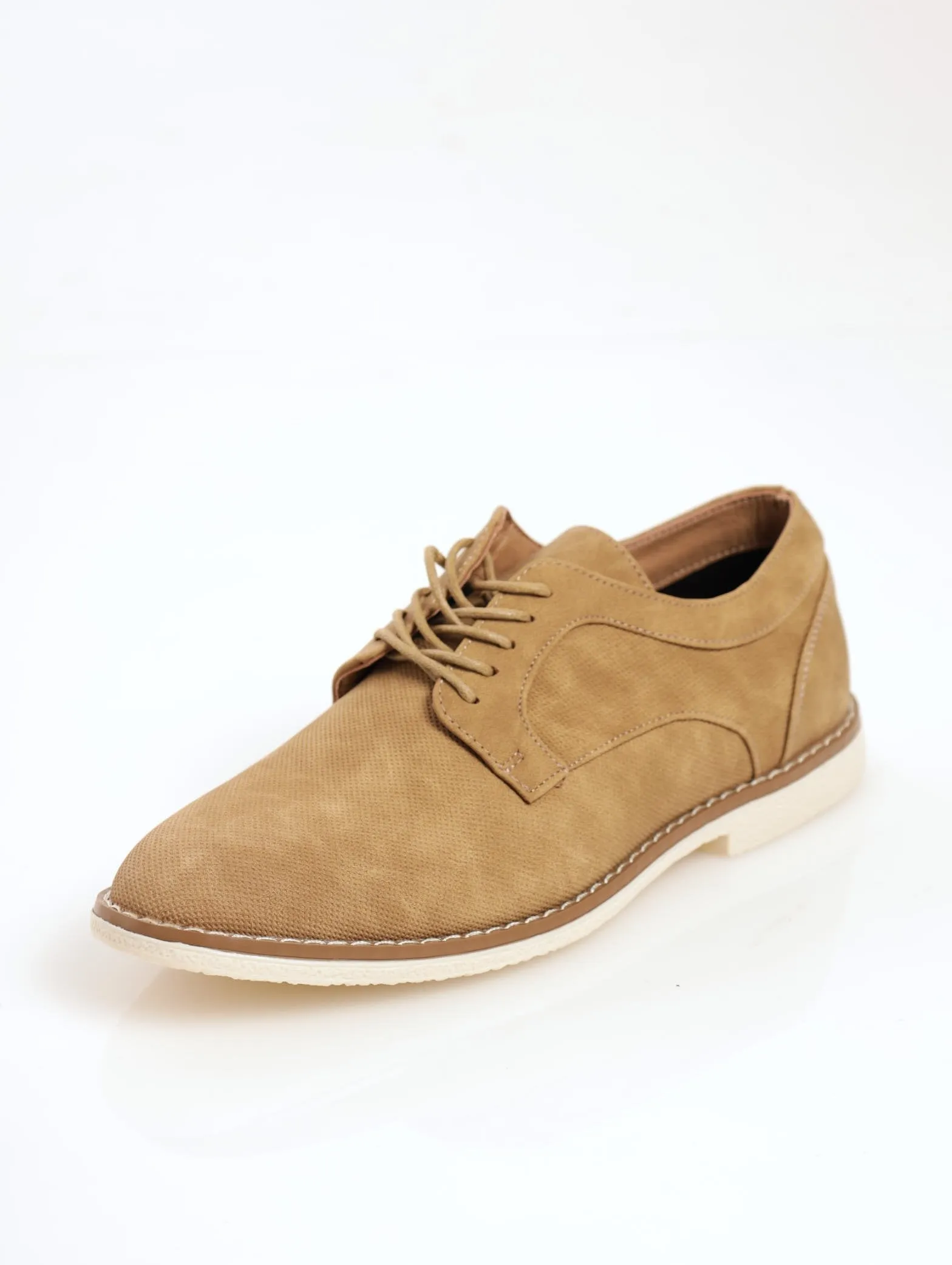 Men's Pin Punched Smart Casual Derby Shoe - Taupe