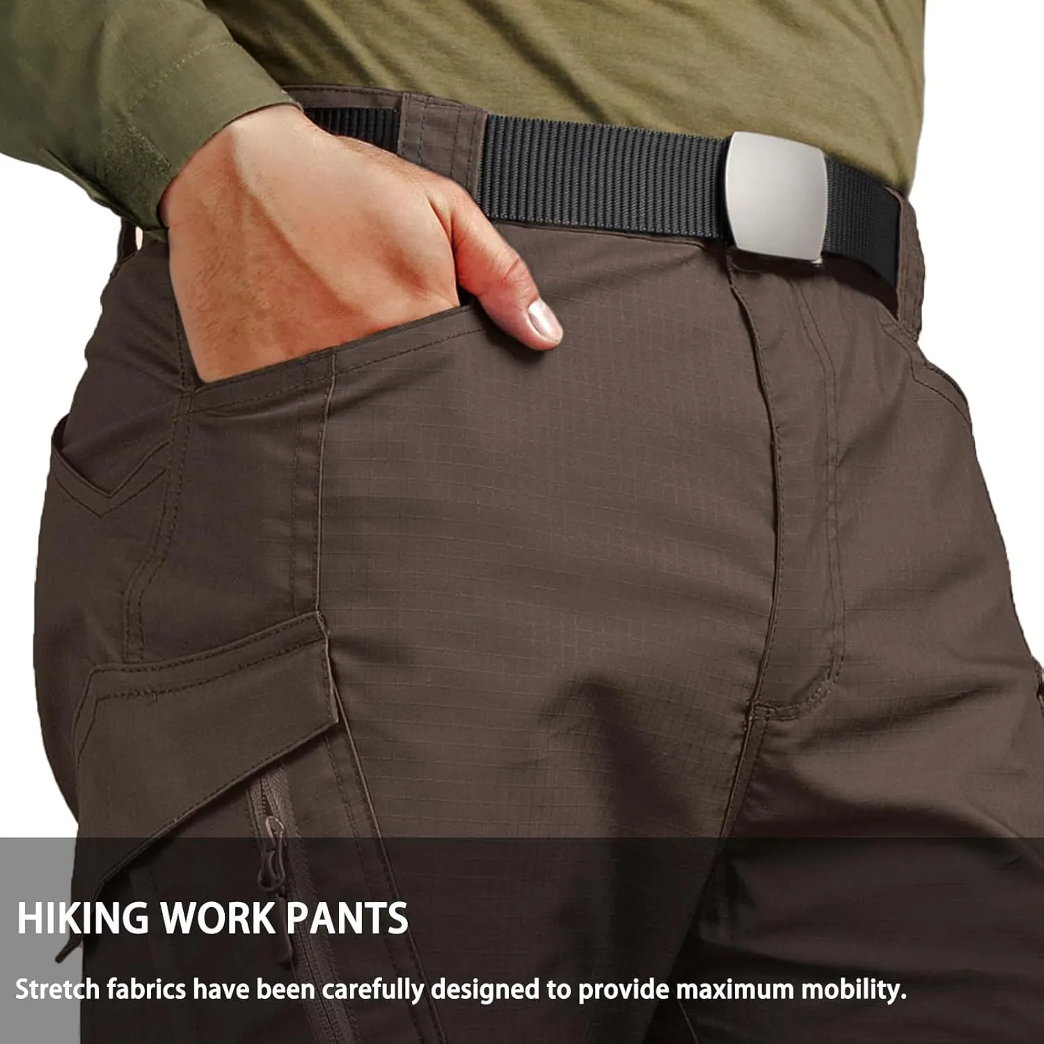 Men's Ripstop Tactical Pants Water Resistant Stretch Cargo Pants Lightweight EDC Hiking Work Pants