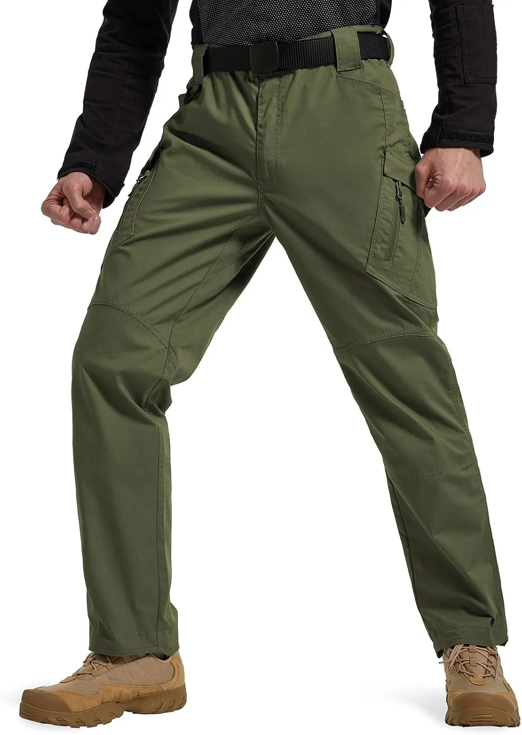 Men's Ripstop Tactical Pants Water Resistant Stretch Cargo Pants Lightweight EDC Hiking Work Pants