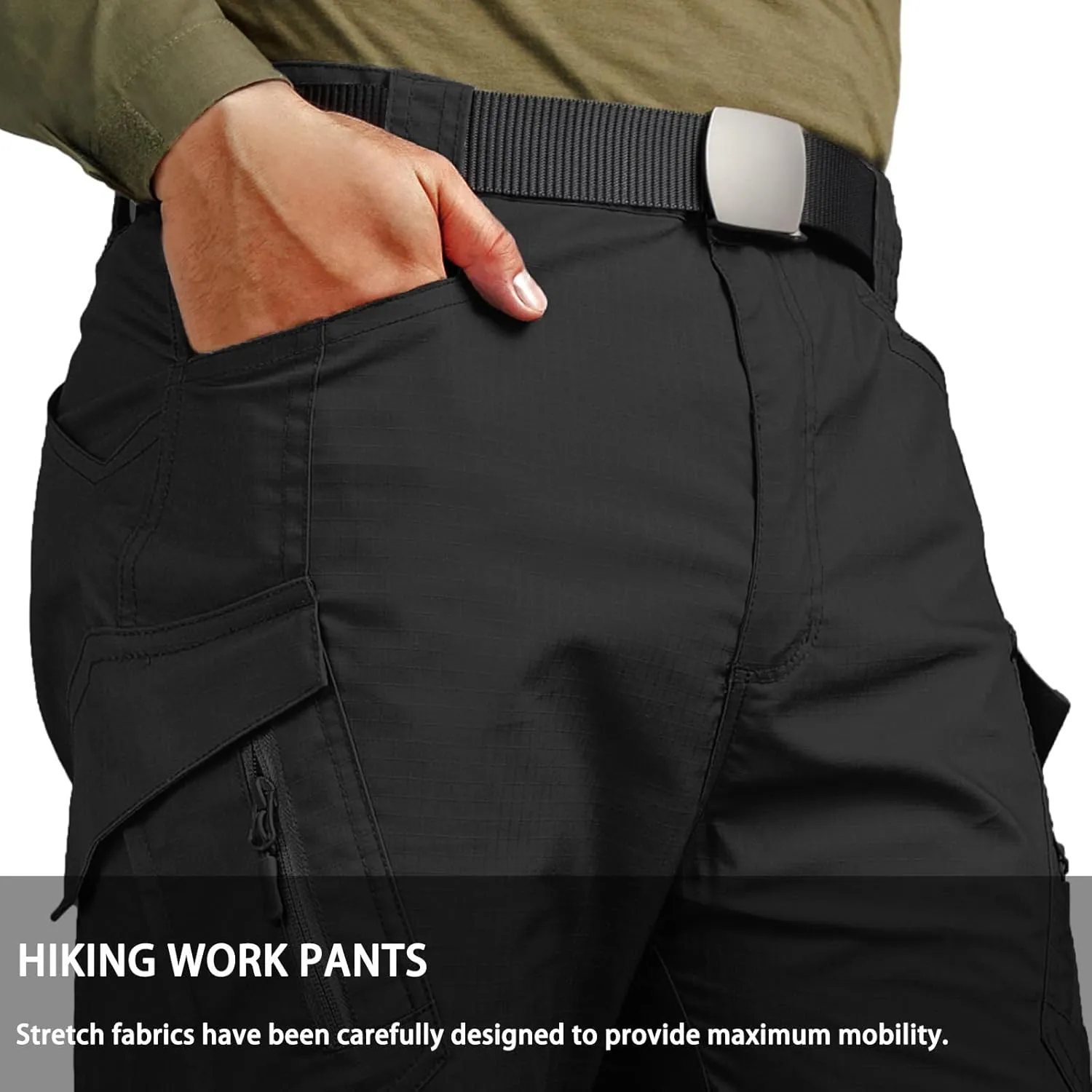 Men's Ripstop Tactical Pants Water Resistant Stretch Cargo Pants Lightweight EDC Hiking Work Pants